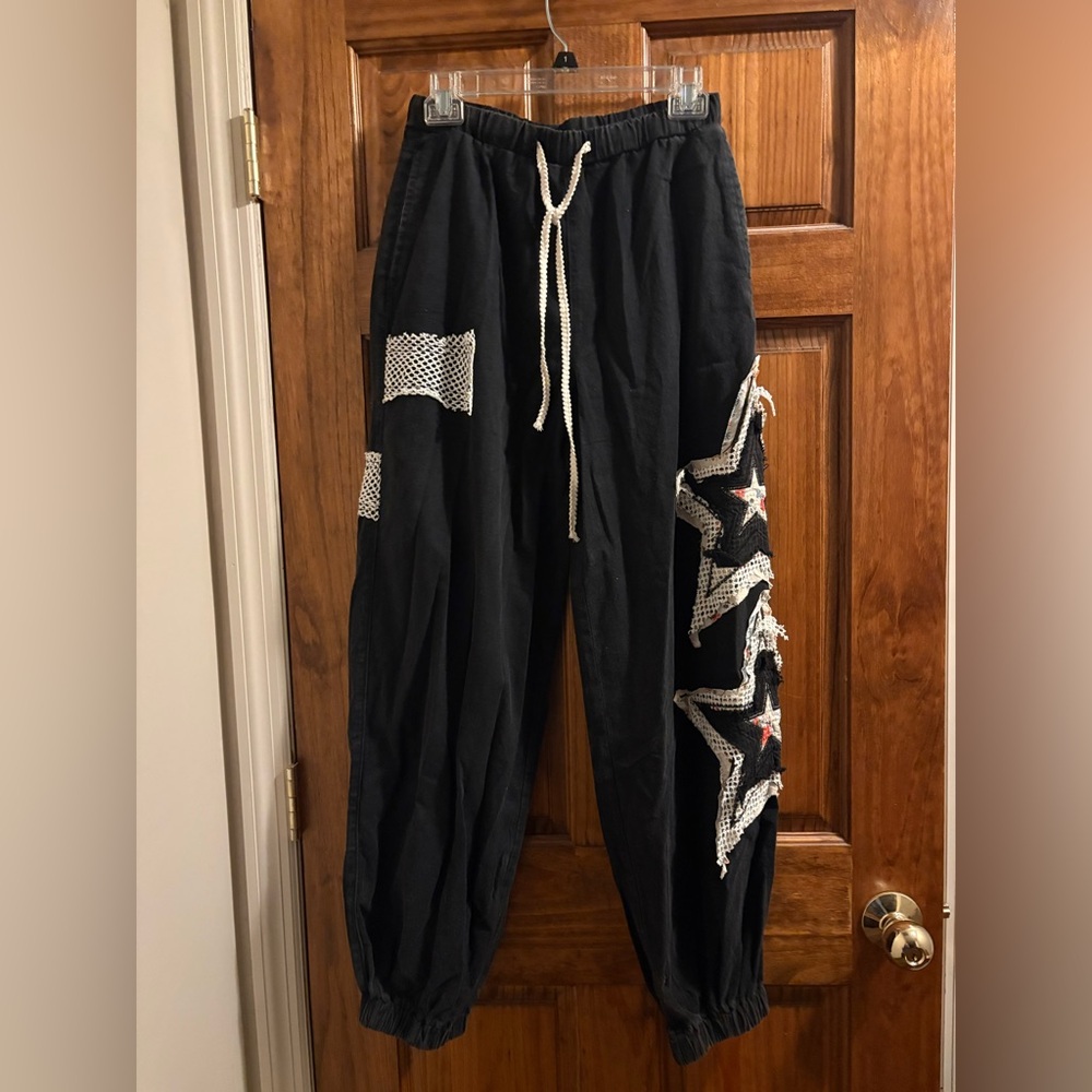 POL black Jogger Pants with Star Patch Detail size small